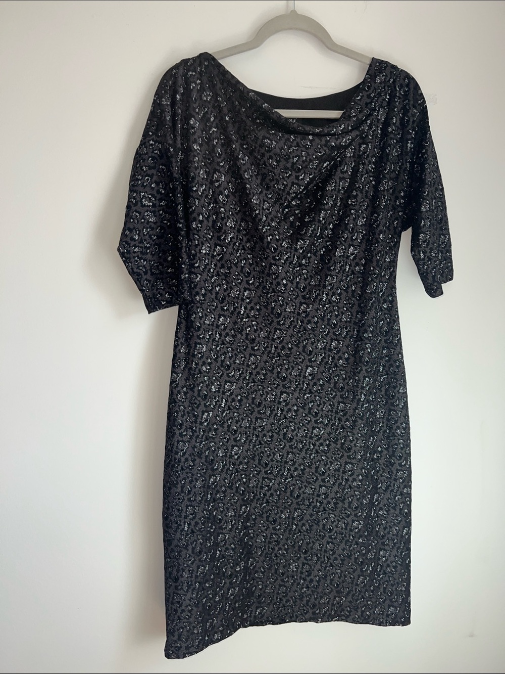 Adrianna Papell Metallic Cowl Neck Shift Dress Black Shimmer Size 8